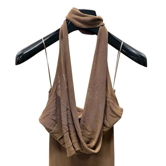 New Aya Muse Edo Halterneck Draped Maxi Dress XS Medium Brown - Picture 4 of 9